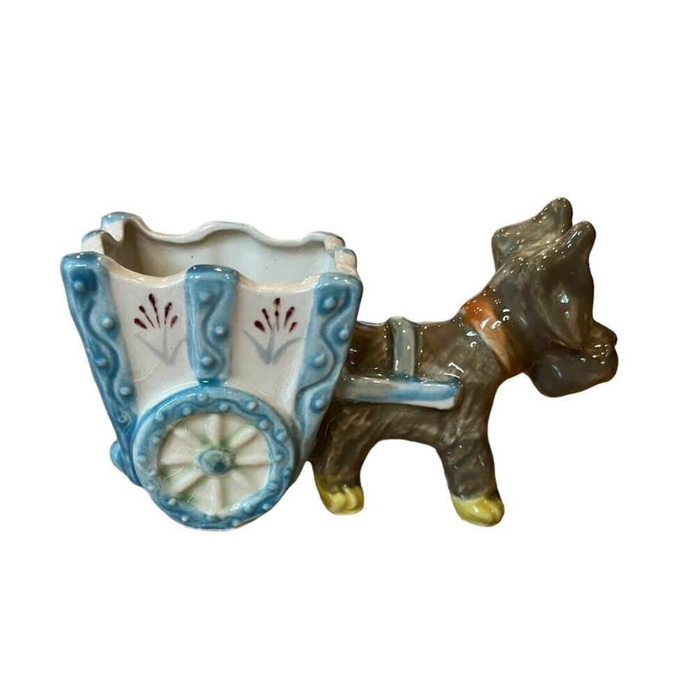 Vintage Ceramic Planter made in Japan Schnauzer Dog Pulling a Wagon